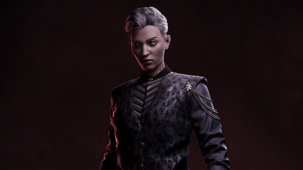 Artwork of the vampire Phyre wearing Ventrue colors.
